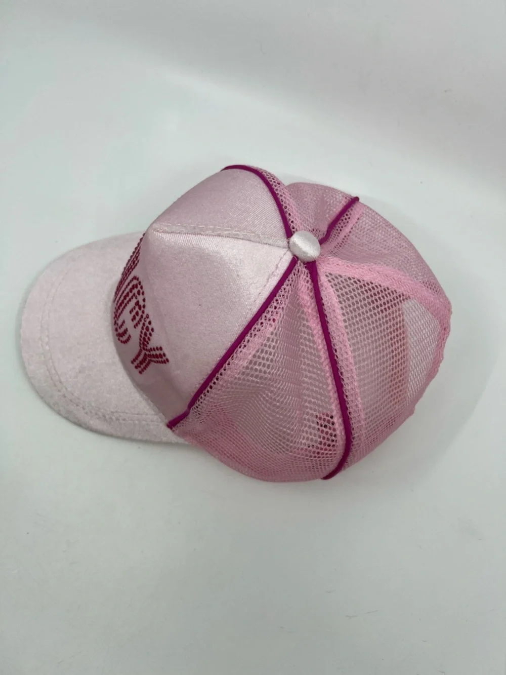 Juicy Couture Kid’s Baseball Cap Pink Velour with Jeweled Logo Trucker Mesh